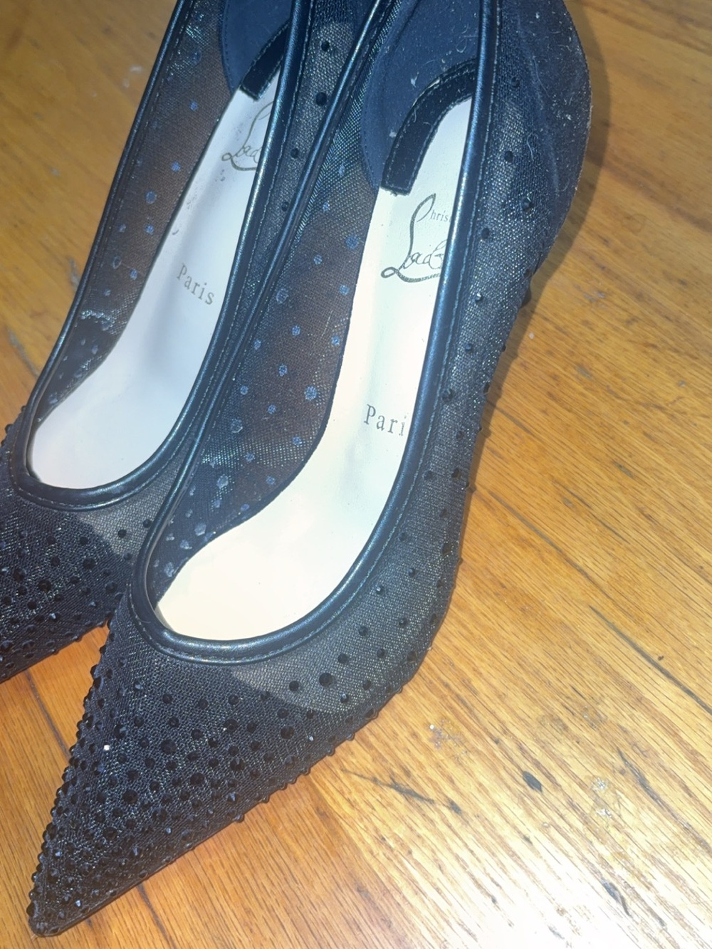 Source Unknown Black Mesh Pointed Crystal Heels